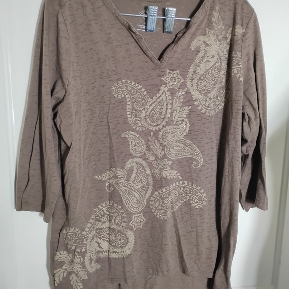 St. John's Bay Brown Paisley 3/4 Length Sleeve Top - Picture 4 of 10